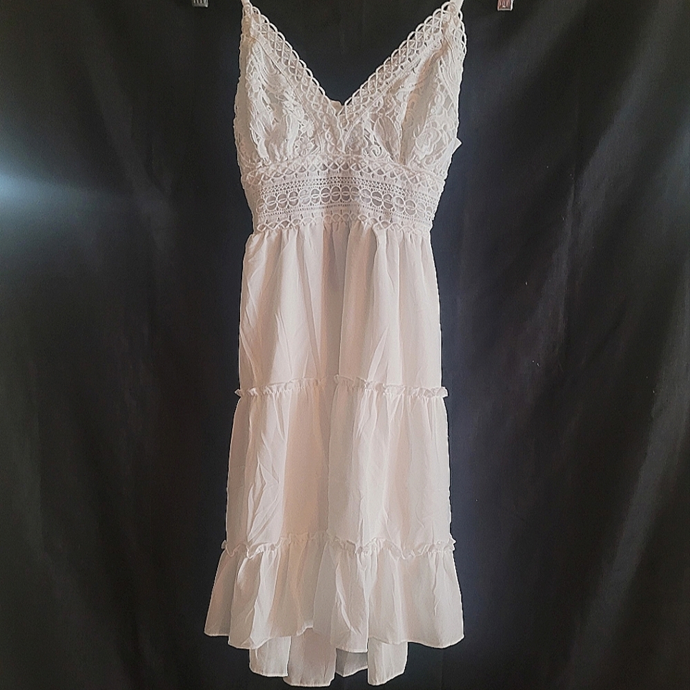 ECOWISH Women V-Neck Spaghetti Strap Bowknot Backless Sleeveless Lace Dress
